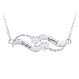 Hearts on a Wave Pendant in 925 Sterling Silver with Cubic Zirconia