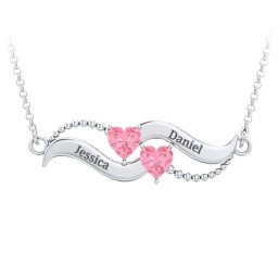 Hearts on a Wave Pendant in 925 Sterling Silver with Pink Tourmaline