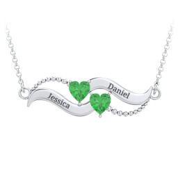 Hearts on a Wave Pendant in 925 Sterling Silver with Emerald