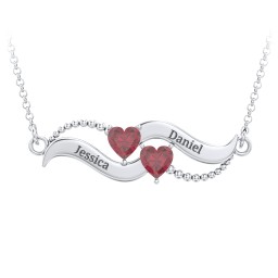 Hearts on a Wave Pendant in 925 Sterling Silver with Ruby