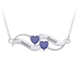 Hearts on a Wave Pendant in 925 Sterling Silver with Blue Sapphire