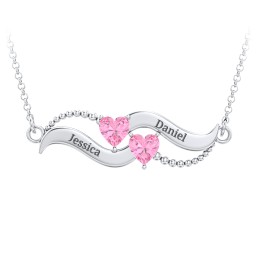 Hearts on a Wave Pendant in 925 Sterling Silver with Pink Tourmaline