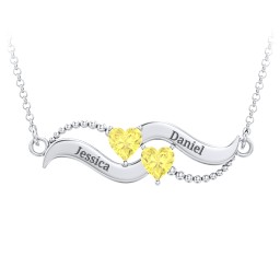 Hearts on a Wave Pendant in 925 Sterling Silver with Citrine