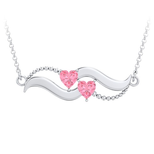 Hearts on a Wave Pendant – Sterling Silver with Pink Tourmaline