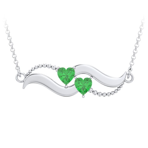 Hearts on a Wave Pendant – Sterling Silver with Emerald