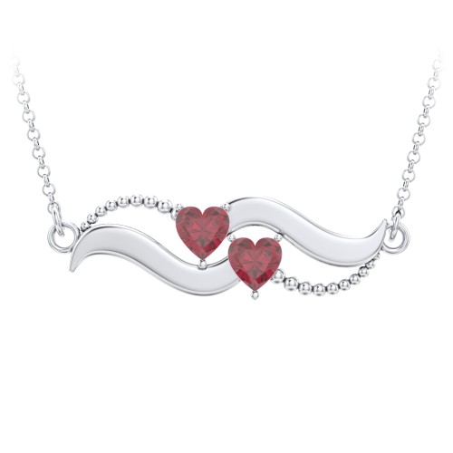 Hearts on a Wave Pendant – Sterling Silver with Ruby