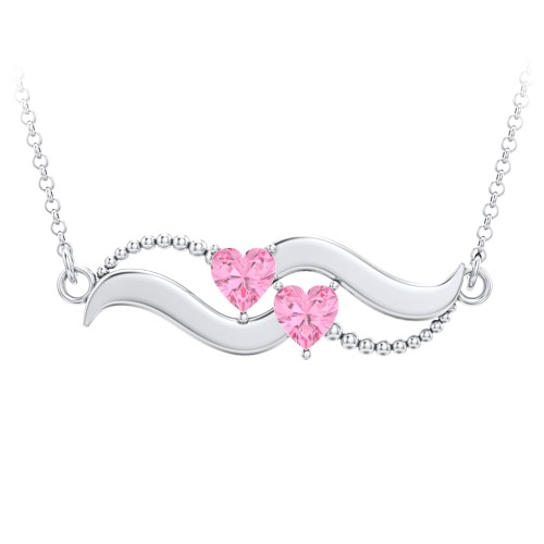 Hearts on a Wave Pendant – Sterling Silver with Pink Tourmaline