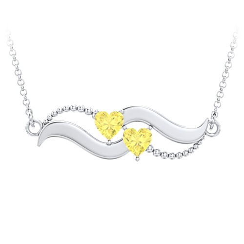 Hearts on a Wave Pendant – Sterling Silver with Citrine