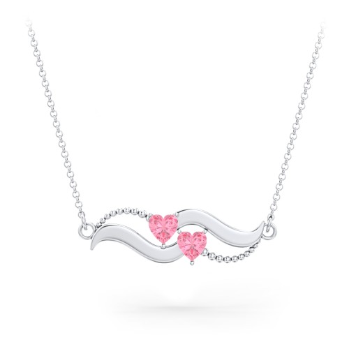 Hearts on a Wave Pendant – Sterling Silver with Pink Tourmaline