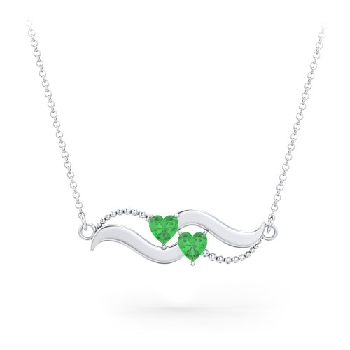 Hearts on a Wave Pendant – Sterling Silver with Emerald