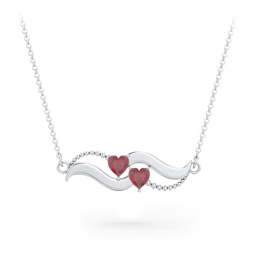 Hearts on a Wave Pendant – Sterling Silver with Ruby