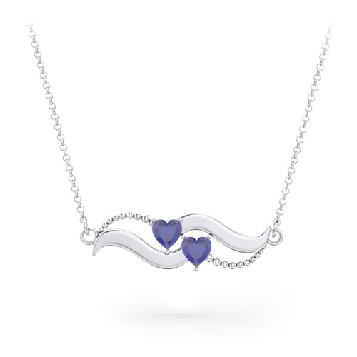 Hearts on a Wave Pendant – Sterling Silver with Blue Sapphire