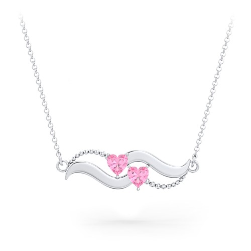 Hearts on a Wave Pendant – Sterling Silver with Pink Tourmaline