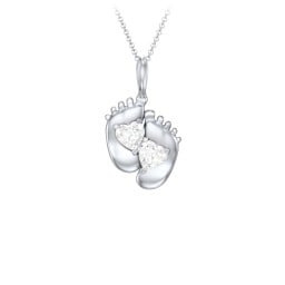 Engravable Baby Feet Two Stone Pendant
