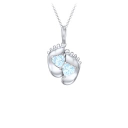 Engravable Baby Feet Two Stone Pendant