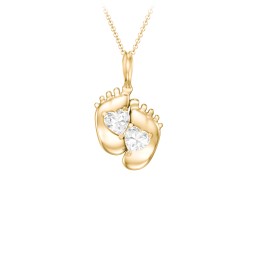 Engravable Baby Feet Two Stone Pendant