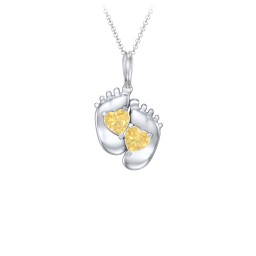 Engravable Baby Feet Two Stone Pendant