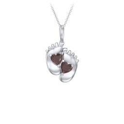Engravable Baby Feet Two Stone Pendant in 925 Sterling Silver with Garnet