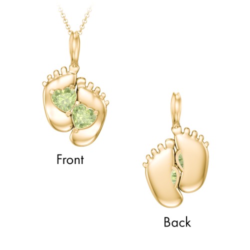Engravable Baby Feet Two Stone Pendant