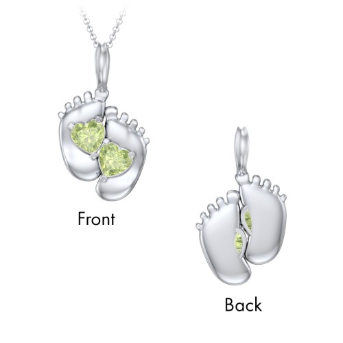 Engravable Baby Feet Two Stone Pendant