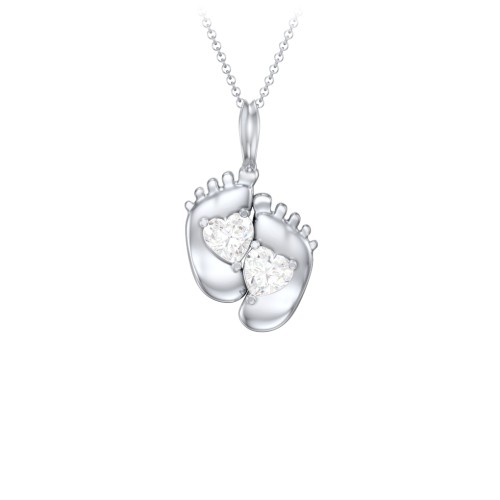 Engravable Baby Feet Two Stone Pendant – Sterling Silver with Diamond