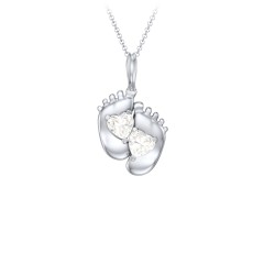 Engravable Baby Feet Two Stone Pendant – 10K Rose Gold with Cubic Zirconia