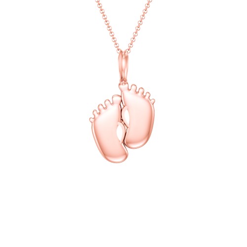 Engravable Baby Feet Two Stone Pendant – 10K Rose Gold with Cubic Zirconia