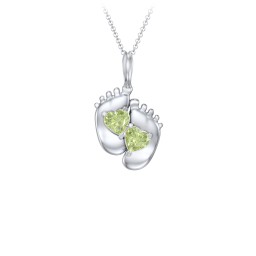 Engravable Baby Feet Two Stone Pendant in 925 Sterling Silver with Peridot