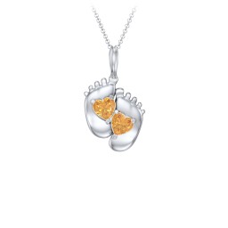 Engravable Baby Feet Two Stone Pendant in 925 Sterling Silver with Citrine