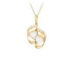 Engravable Baby Feet Two Stone Pendant in 10K Solid Yellow Gold with Diamond