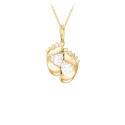 Engravable Baby Feet Two Stone Pendant in 10K Solid Yellow Gold