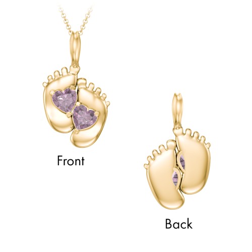 Engravable Baby Feet Two Stone Pendant – 10K Yellow Gold with Alexandrite