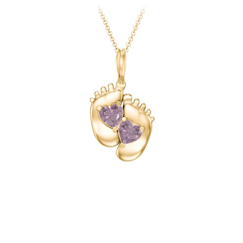 Engravable Baby Feet Two Stone Pendant – 10K Yellow Gold with Alexandrite