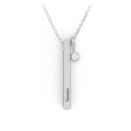Vertical 3D Bar Necklace with Engraving in 925 Sterling Silver