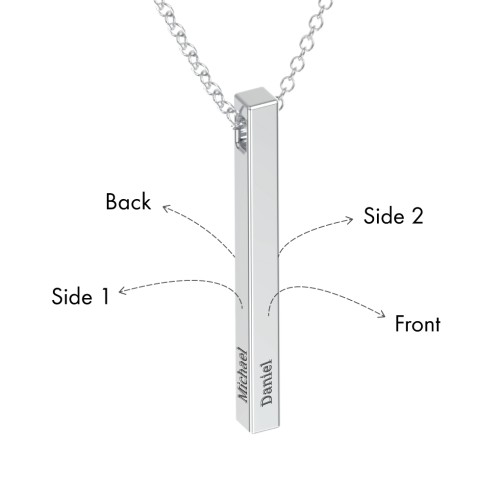 Vertical 3D Bar Necklace with Engraving – Sterling Silver