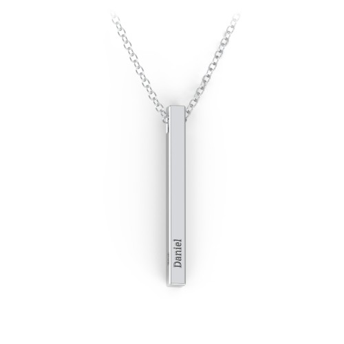 Vertical 3D Bar Necklace with Engraving – Sterling Silver
