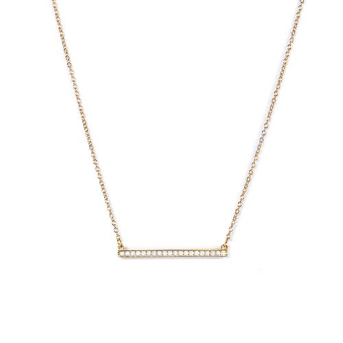 Horizontal Bar Necklace with Gemstones – 10K Yellow Gold with White Premium Zirconia