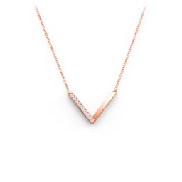 "V" Necklace with Gemstones in 10K Solid Rose Gold with White Premium Zirconia