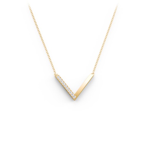 "V" Necklace with Gemstones – 10K Yellow Gold with White Premium Zirconia