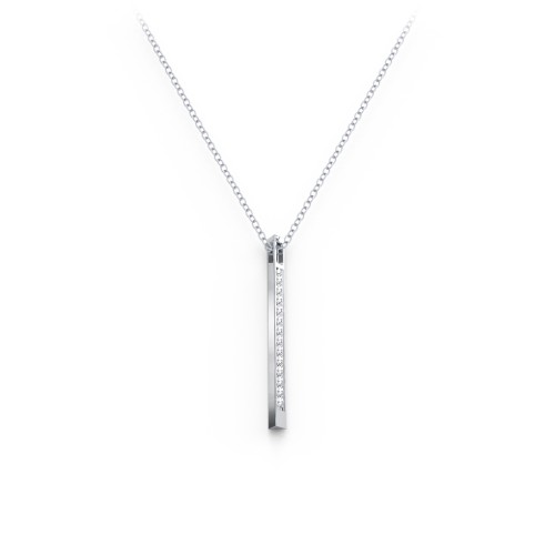 Triangle Bar Pendant with Accents – Sterling Silver with White Premium Zirconia