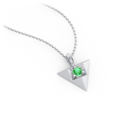 Triangle Pendant with Gemstone – Sterling Silver with Emerald