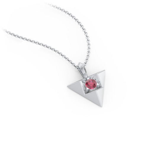 Triangle Pendant with Gemstone – Sterling Silver with Ruby