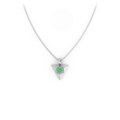 Triangle Pendant with Gemstone – Sterling Silver with Emerald