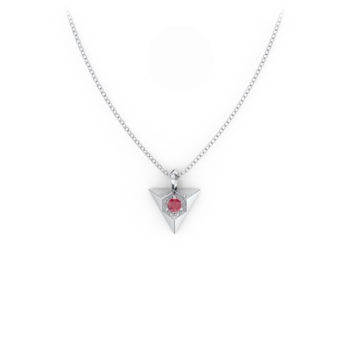 Triangle Pendant with Gemstone – Sterling Silver with Ruby
