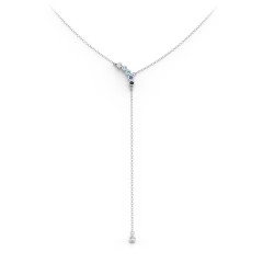 Bezel Gemstone Lariat with Ball Charm – Sterling Silver with Cubic Zirconia, Blue Topaz, Mint Premium Zirconia, Blue Sapphire, and Black Premium Zirconia