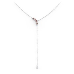 Bezel Gemstone Lariat with Ball Charm in 925 Sterling Silver with Garnet