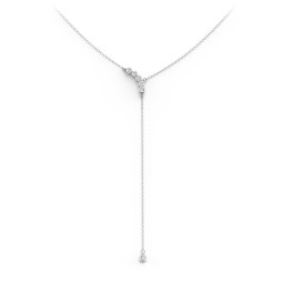 Bezel Gemstone Lariat with Ball Charm in 925 Sterling Silver with Diamond