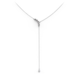 Bezel Gemstone Lariat with Ball Charm in 925 Sterling Silver with Smokey Quartz