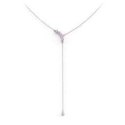 Bezel Gemstone Lariat with Ball Charm in 925 Sterling Silver with Pink Tourmaline