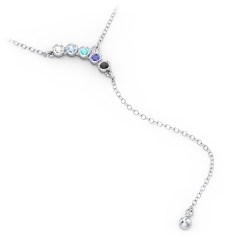 Bezel Gemstone Lariat with Ball Charm – Sterling Silver with Cubic Zirconia, Blue Topaz, Mint Premium Zirconia, Blue Sapphire, and Black Premium Zirconia
